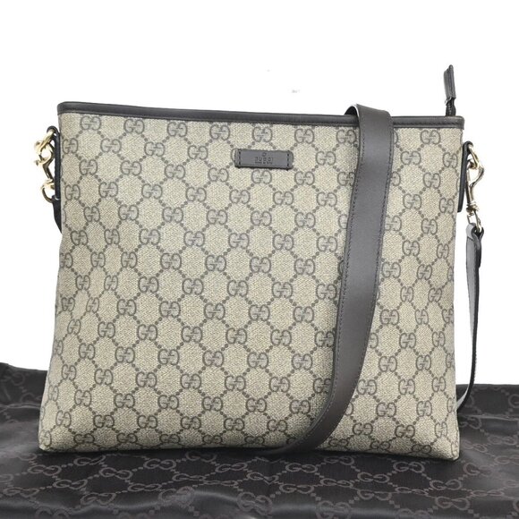 GUCCI Logo GG Pattern Shoulder Bag PVC Leather Canvas Brown GHW Italy 72EF237 - Picture 1 of 16